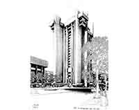 Boston-Tower, Architekt Paul Rudolph, Vorarbeiten zu dieser Zeichnung von Helmut Jacoby