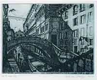 Ponte de la Canonica nahe Palazzo Ducale (Dogenpalast), im Hintergrund Ponte dei Sospiri (Radierung)
